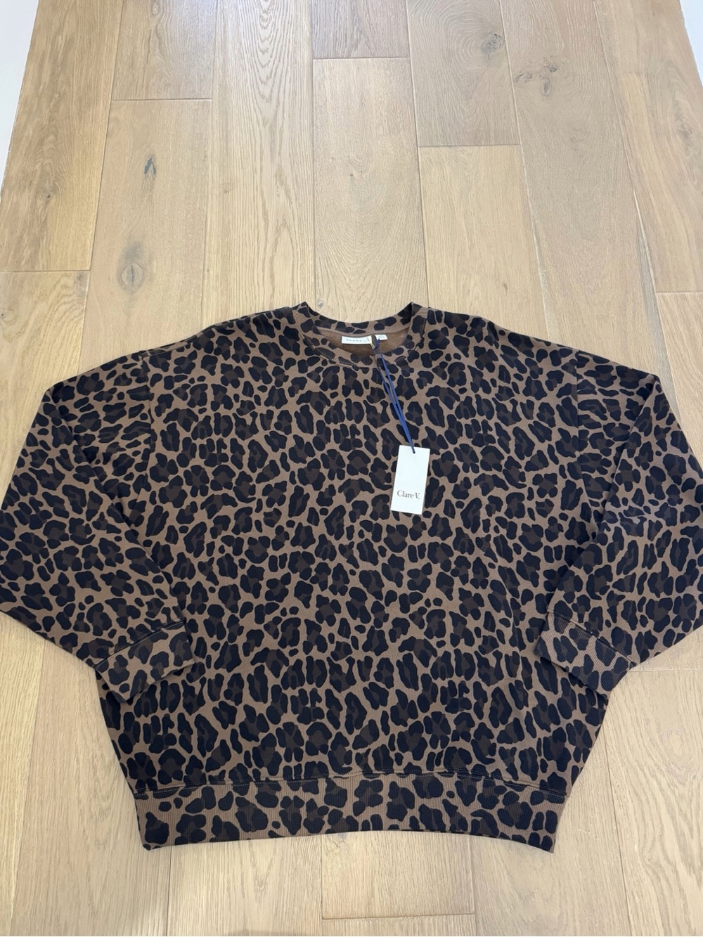 Clare V. Brown Leopard Print Crewneck Sweater